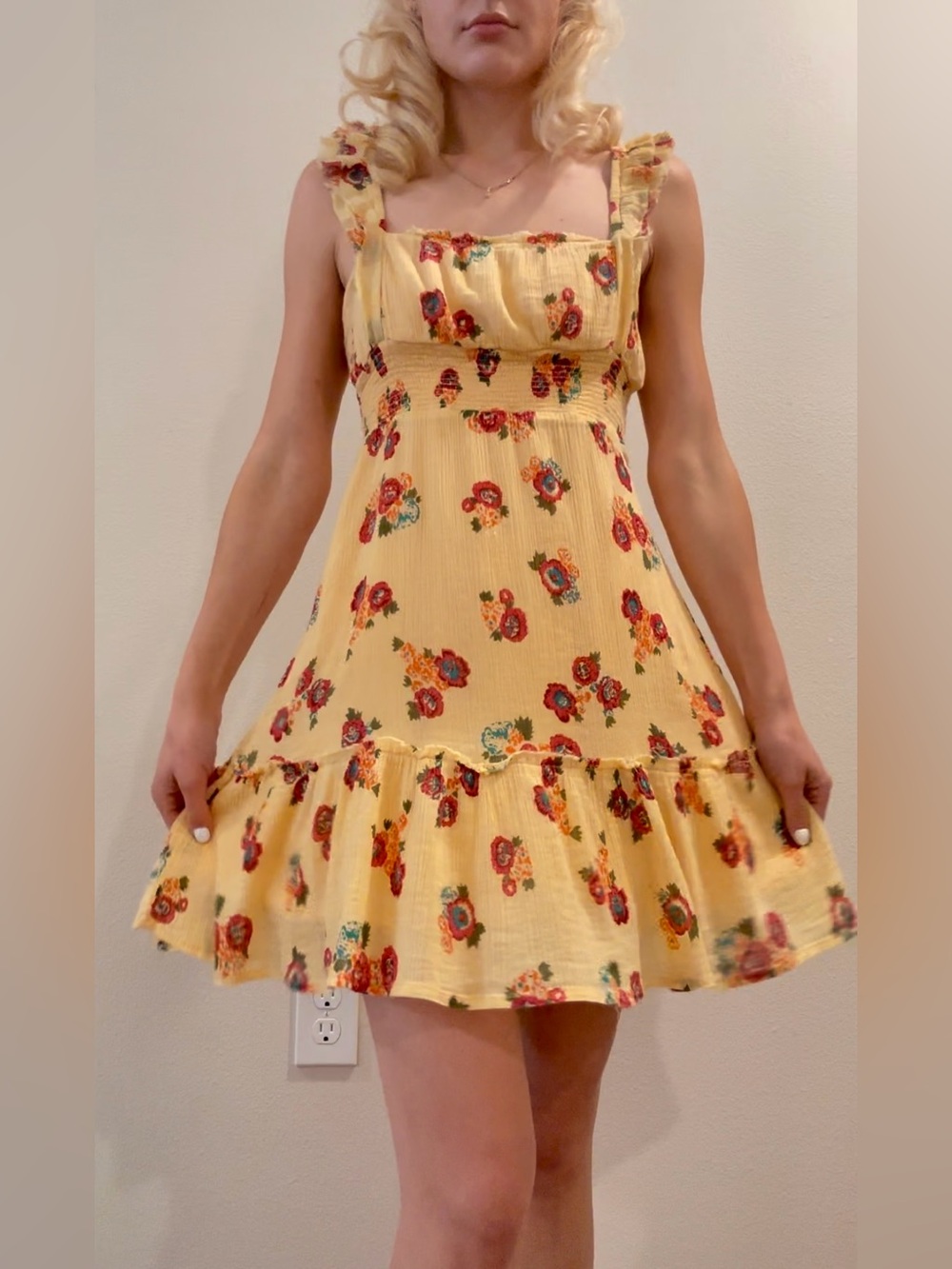 Urban Outfitters Yellow Floral Cotton Mini Dress